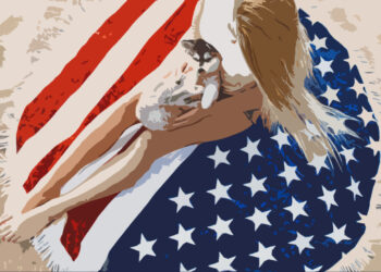 OK if a woman lies on a beach towel resembling our flag?